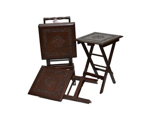 Ensemble de table de pique-nique en bois de rose fait à la main, incrustation blanche, incrustation en laiton, ensemble de table de pique-nique sculpté à la main - Product Image 2