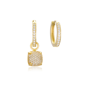 Pendientes de plata de ley 925 con piedra de circón chapado en oro, joyería hecha a mano, Forma cuadrada - Product Image 1