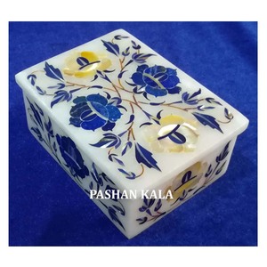Caja de joyería y estuche con incrustaciones de mármol blanco indio para regalo de boda - Product Image 1