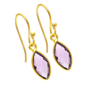 Briolette Marquise Amethyst Gemstone Bezel Setting Dangle <b>Earrings</b> Gold Plated Jewelry 925 <b>Sterling</b> <b>Silver</b> <b>Earring</b> For Women. - Product Image 2