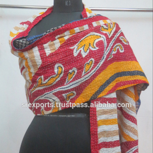 Hecho a mano indio vintage kantha bufanda cuello chal de algodón robó - Product Image 1