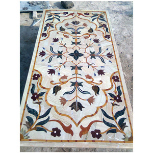 Plateaux de table rectangulaires en marbre blanc incrusté faits à la main, très exclusifs - Product Image 1