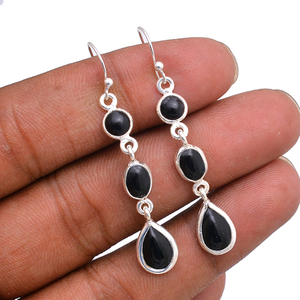 Boucles d'oreilles en argent sterling 925 avec pierre précieuse en onyx noir véritable Grossiste Fabricant CASA DE PLATA - Product Image 2