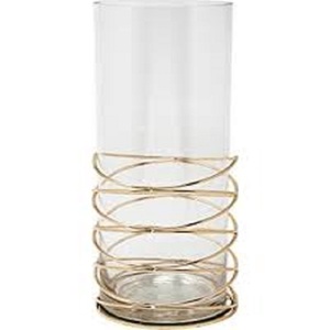 Cire de bougie de décoration de table de luxe et porte-bâton bougeoir en fil métallique doré de qualité créative avec bougeoir en verre - Product Image 1