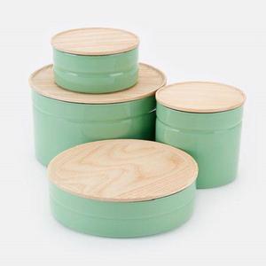 ชุดกระป๋องเครื่องครัวเคลือบผงสีเขียวอ่อนพร้อมฝาไม้ดีไซน์ที่ยอดเยี่ยม - Product Image 1