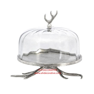 Plateau de présentation rond en aluminium de haute qualité pour la maison et les restaurants, support à gâteau, base en forme de branche, cloche en verre - Product Image 1