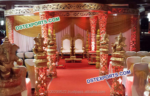 Mandap Tradicional Hindú Dorado Jali para Bodas, Decoración de Mandap de Fibra para Bodas, Último Modelo de Mandap para Bodas en Venta en California - Product Image 5