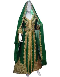 摩洛哥长衫绿色珍珠珠伊斯兰长衫迪拜风格长衫均码婚纱