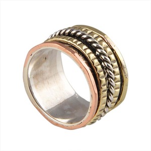 Wholesale 925 Sterling Silver Classic Three Tone Amethyst Gemstone <b>Spinner</b> <b>Ring</b> Mixed Metal Brass Copper Rope Pattern Wide Party - Product Image 1