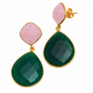 Bijou Quotidien pour Femme, Mode, Chalcédoine Rose Naturelle, Onyx Vert, Pierre Précieuse, Argent Sterling 925 Plaqué Or, Pendentif, Cadeau - Product Image 1