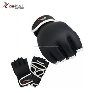Guantes de Boxeo de Cuero Auténtico al por Mayor, Guantes Negros de Medio Dedo para Muay Thai y MMA - Product Image 1