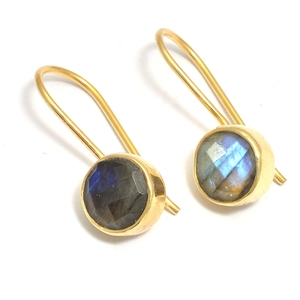 Aqua Calcédoine Ronde À Facettes Pierres Précieuses Boucle D'oreille - Product Image 2