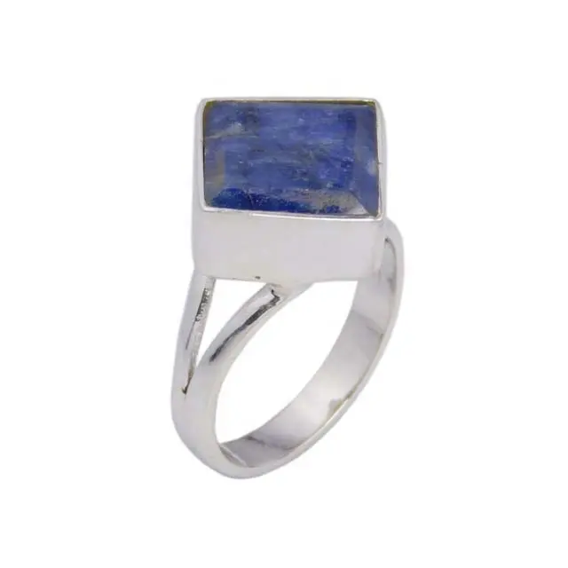 Gran oferta, piedra preciosa de zafiro azul, joyería de plata de ley 925, anillo, forma de cojín, joyería de piedras preciosas