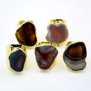 Wholesale Jewelry Crazy Lace Agate Ring Crazy Lace gemstone gold plated ring wide band cuff statement Ring Gift Jewelry For Men