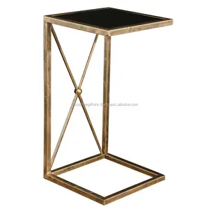 طاولة معدنية مميزة من الجلد العلوي بطلاء ذهبي عتيق بتصميم مربع وفريد لغرفة المعيشة بسعر الجملة