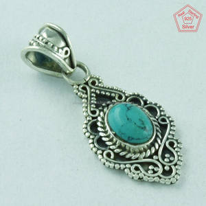 Colgante de Piedra turquesa de Plata de Ley 925, joyería de plata Jaipur mayorista y proveedor India - Product Image 2
