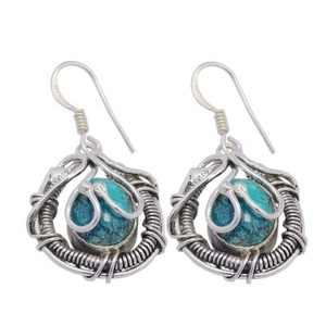 Pendientes de gota clásicos de Plata de Ley 925 para mujer, piedra preciosa de crisocola verde Natural, joyería de moda chapada en oro de compromiso, Perla - Product Image 1