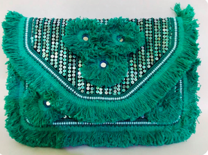 Venta al por mayor de lujo yute sobre bolso de mano bordado a mano con flecos monedas rebordear decoración material de cristal - Product Image 4