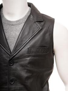 Gilet en cuir réversible classique personnalisé pour hommes Gilet d'été en tissu respirant avec bouton et décoration en fourrure pour la chasse - Product Image 3