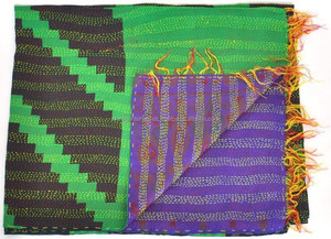 Handmade <b>Vintage</b> Kantha Silk Throws Versatile Bed & Sofa <b>Bedding</b> From India for Travel & Decorative Use - Product Image 4