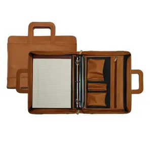 A4 conference pu leather conference file folder with 3 ring binder handle portfolio with documents holder