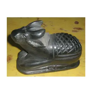 Sitting Position Nandi Best Quality Handmade Polished Black Marble Nandi Statue Use For Worship And Home Decoration