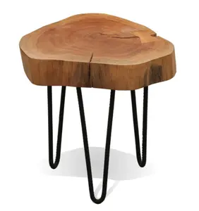 Industrial Live Edge Slab Hair Pin Leg Side Table, Night Stand