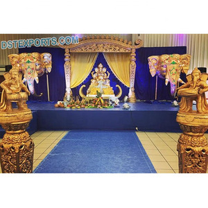 การแต่งงานแบบดั้งเดิมของชาวฮินดูเวทีสีทองมหาราชามาราธาการตกแต่งเวทีแต่งงาน Srilankan เวทีโบราณสีทอง - Product Image 1