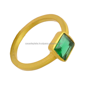 Verde Appatite Gemstone Hecho a mano 925 Anillo de plata esterlina Chapado en oro Anillo de moda para unisex. - Product Image 3
