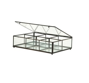 AIC Model 10222 <b>Black</b> Antique Finish Brass Glass Jewelry <b>Box</b> with Many Compartments Dividers for Storage Decoration Custom Size - Product Image 1