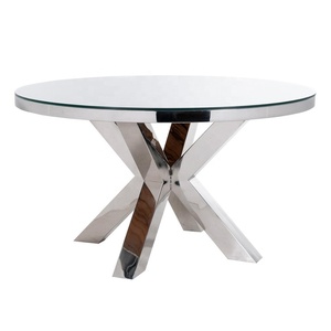 Mesa de Comedor de Diseño de Lujo, Estilo Europeo, con Base de Acero Inoxidable y Madera Maciza Reciclada para Muebles de Hogar - Product Image 3