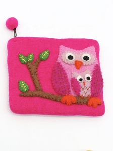 Bolso de mano con cremallera de lana de Nueva Zelanda 100% ecológico para mujer, hecho a mano, artesanos de habilidad, búho de Nepal, estilo de moda bordado - Product Image 2