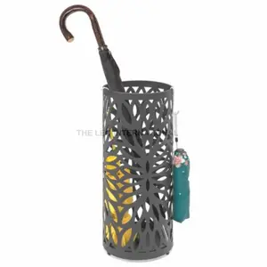 Çelik demir metal siyah renk Entryway Modern küresel Metal şemsiye depolama standı 2 kanca drenaj tepsisi ile 7X7X18 inç