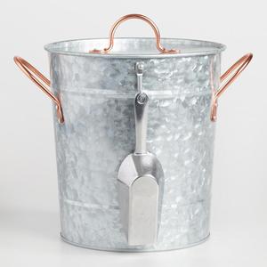 Antique Galvanized <b>Metal</b> and Copper Ice <b>Bucket</b> with Scoop - Product Image 1