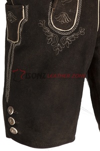 ISONZ Lederhosen traditionnel bavarois pour homme, en cuir véritable marron vintage, motif brodé, léger, grande taille, OEM - Product Image 3