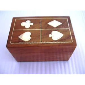 Caja de almacenamiento de juego de cartas de póker de madera con acabado de pulido de madera Natural forma rectangular calidad genuina para almacenamiento