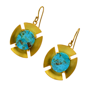 Oval Shape Turquoise Gemstone925 Sterling Silver Gold Plated <b>Dangle</b> <b>Earrings</b> Wholesale Jewelry Whole Sale Exporter Casa De Plata - Product Image 1