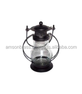 Estilo único Decoración de Navidad Vela de cristal verde Linterna Portavelas Forma de linterna Portavelas de metal negro para el hogar - Product Image 2