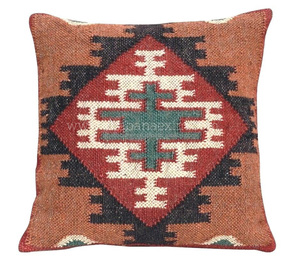 Kilim Sarung Bantal 24X24 Boho Sarung Bantal Lantai dengan Ritsleting Gaya Bohemian Sarung Bantal Buatan India