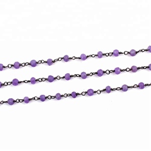 Amazing One Feet Purple Amethyst Gemstone <b>Link</b> Chain <b>Jewellery</b> Making Black Plated Wire Wrapped Rosary Beads Chains Diy Necklace - Product Image 2