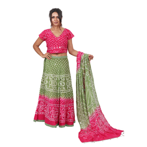 ชุดผ้าฝ้ายพิมพ์ลาย Bandhej สำหรับผู้ใหญ่เสื้อผ้าอินเดียแบบดั้งเดิม - Product Image 3