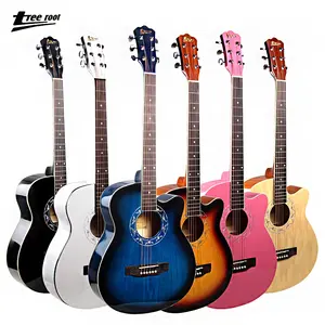 OEM personnalisé tout stratifié tilleul tilleul 39 pouces naturel bleu noir Sunburst guitare acoustique électrique avec finition brillante