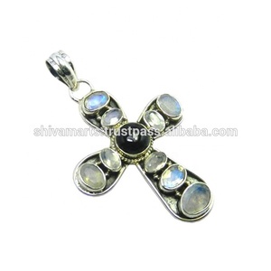 Manufacturer Black Onyx Multi Gemstone <b>Cross</b> <b>Pendant</b> 925 <b>Sterling</b> <b>Silver</b> Jewelry Wholesale <b>Silver</b> Fine Jewelry <b>Pendants</b> & Charms - Product Image 2