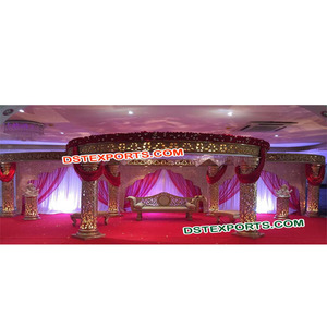 เสาทองแต่งงาน Mandap ไฟเบอร์แกะสลักสีทองแกะสลัก Mandap ชุดอินเดียผู้ผลิต Mandaps แต่งงาน - Product Image 1