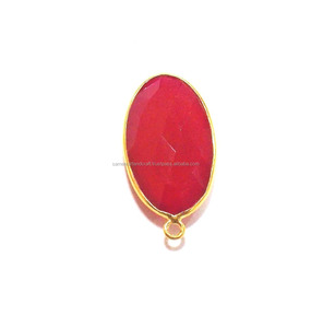 Hermosa piedra preciosa de Calcedonia rosa fuerte con joyería chapada en oro, forma ovalada, Conector de bisel de fianza única - Product Image 4
