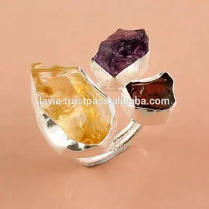 Nhẫn Cưới Đá Quý Thạch Anh Tím Garnet Thạch Anh Thô Tự Nhiên Nhà Cung Cấp Trực Tuyến Trang Sức Bạc