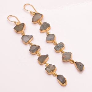 Boucles d'oreilles aigue-marine en laiton, 50 boucles d'oreilles à la mode, bijoux en laiton plaqué or indien - Product Image 1