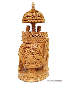 <b>WOODEN</b> <b>CARVED</b> UMBRELLA AMBARI ELEPHANT - Product Image 3