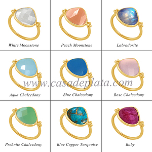 Anillo de piedras preciosas de Calcedonia de moda clásico chapado en oro 925 Ajuste de bisel de joyería de plata al por mayor fabricante de CASA DE PLATA - Product Image 2