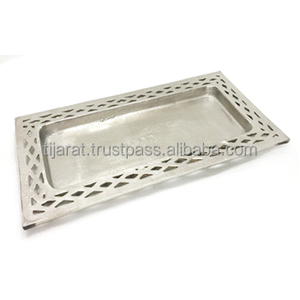 Bandeja Rectangular Multifuncional de Metal Plateado Estilo Art Deco para Exhibición de Alimentos en Hoteles y Restaurantes, Uso en Mesa, Venta al Por Mayor - Product Image 1